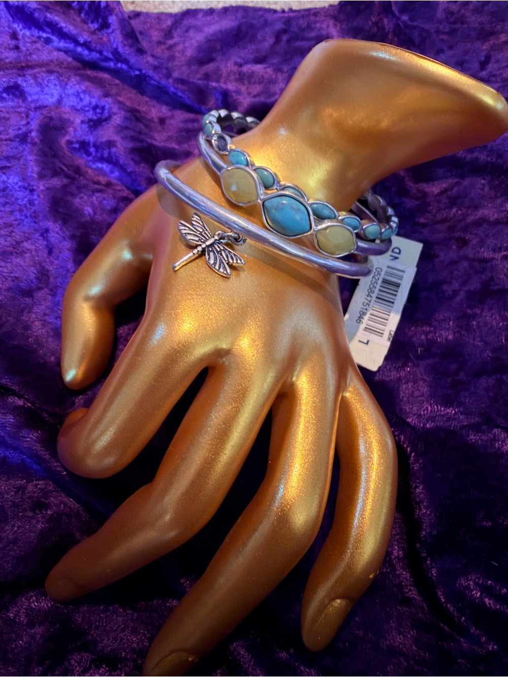 Lucky Brand Silver Tone Turquoise Accent Bangle Set - Picture 5 of 6